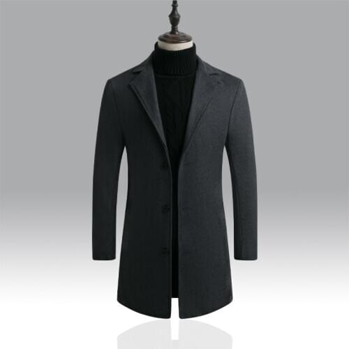 Men Winter Wool Coat 2020 Mens New Fashion Solid Color Wool Blends Woolen Pea Coat Male Trench Coat Overcoat Long Jacket
