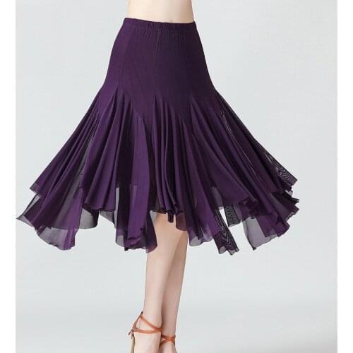 Latin Dance Dress Mesh Irregular Hem Long Skirt Modern Waltz National Standard Splicing Big Hemlines Dancing Stage Practice 2021