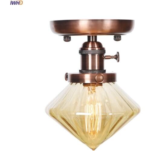 IWHD Diamond Glass Modern Ceiling Lamps With Knob Switch Porch Balcony Corridor Flush Mount Nordic LED Ceiling Light Fixtures