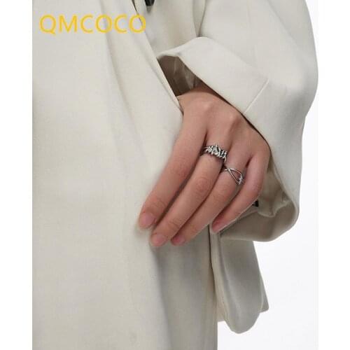 QMCOCO Korean Version 2021 New 925 Silver Ring Twine Line Vintage Fashion Simple Womens Opening Adjustable Party Jewelry Gifts