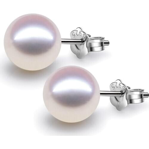Classic style Perfect circle S925 sterling silver glare Pearl earrings Diameter 10mm 12mm purple white PinkFree shipping