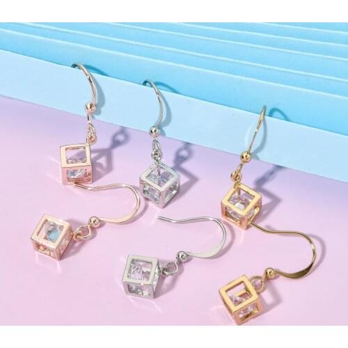 Korean Fashion Square Ear Hook Zircon Earrings Suitable for Women/Girls Wedding Party Sweet Romantic Simple Ear Hook ER-443