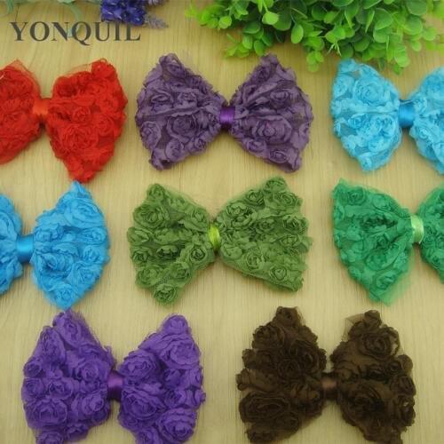 12CM Chiffon Rose Bows Rosette Bows for Girl Hair Clips Headbands Hair Bands Pins DIY Hair Accessories 17Colors 100 PCS/LOT