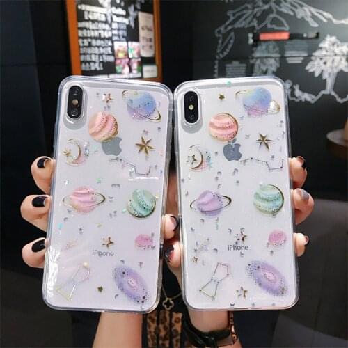 Silvery Glitter powder star earth Transparent Anti fall Silicone Case For iPhone 7 8 Plus 6 6s X XR XS MAX 11 Pro Max Back Cover