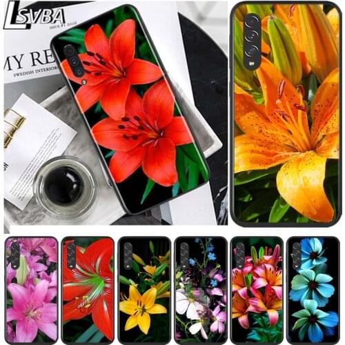 Lily flower color for Samsung Galaxy A90 A80 A70 A60 A50 M60 M40 A20E A2Core A10S A10E Silicon Soft Black Phone Case