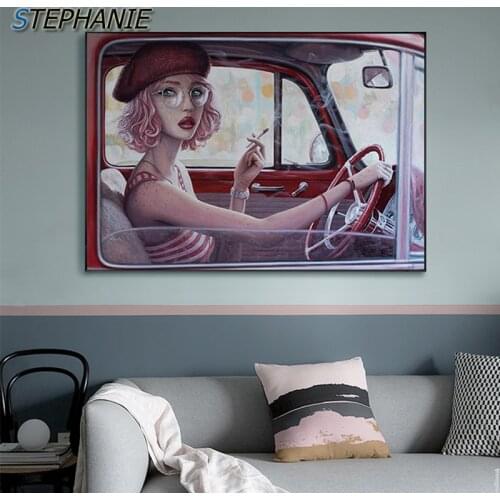 Nordic Pretty Smoking Freckles Girl Canvas Painting Comic Poster Print Wall Art Picture for Living Room Abstract Girlish Poster