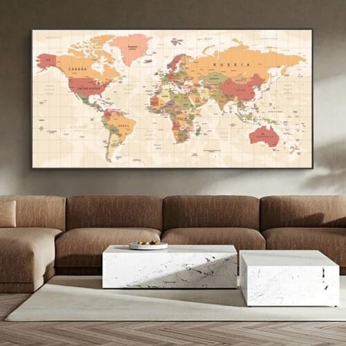 Modern World Map Reliable Oil on Canvas Painting Posters and Prints Wall Art Picture for Living Room Home Decoration Cuadros