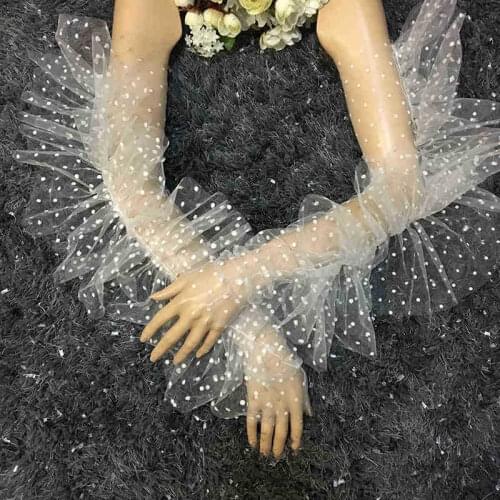 Wedding Lace Gloves Female Bride Mesh Yarn Hollow Out Round Dot Pattern Banquet Temperament Decorative Full Dress Accessories