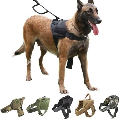 Tactical Dog Harness Military Nylon Halter Padded Patrol K9 Working Pet Collar Training Vest Handle Small Large Velcro Strap