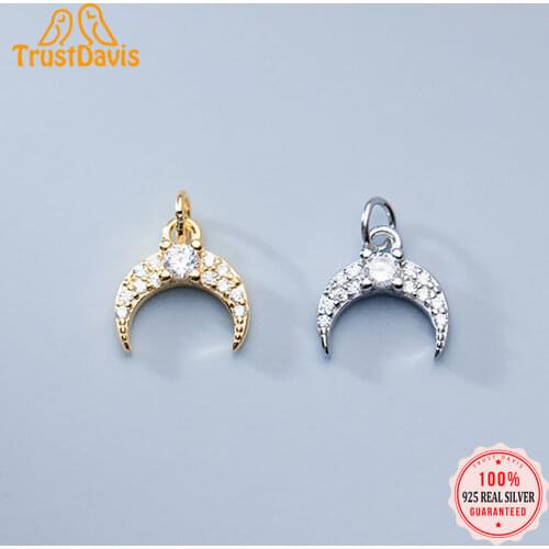 TrustDavis 2021 New Fashion Real 925 Sterling Silver Sweet Mini Moon CZ Charm Pendant Handmade DIY Accessories Wholesale DZ44