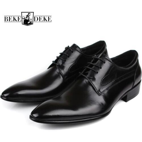 Wedding Men Dress Shoes Genuine Leather 2020 Black Formal Male Shoes Large Size Oxford Business Man Pointed Toe Classic Footwear