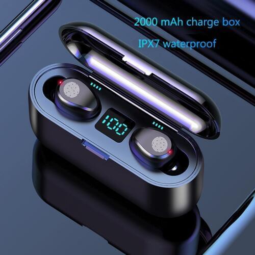 F9 TWS Bluetooth Earphone V5.0 Touch Wireless Earbuds Stereo Sport Waterproof Headset handsfree LED Power display earbuds
