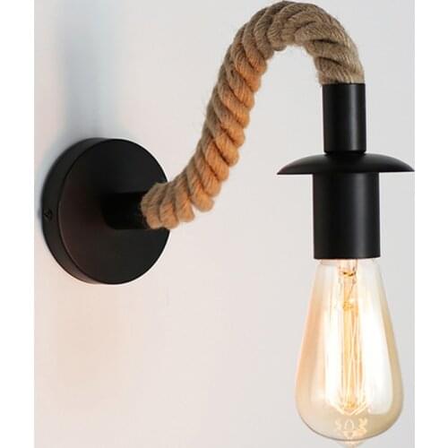 Vintage Hemp Rope Wall Lamp Wood Wall Lamp E27 220V Loft Corridor Bedside Lamp