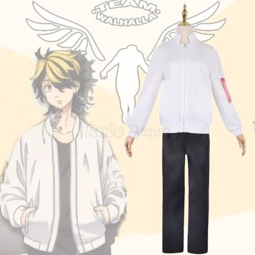 Japan Anime Tokyo Revengers Cosplay Keisuke Baji Kazutora Hanemiya White Jacket Pant Wig Dress up Halloween Costumes C70M294