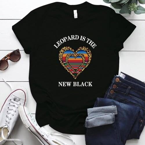 Leopard Is The New Black Letter Print Leopard Love Tshirt Women Round Neck Summer Cute Casual Aesthetic Tops Tees Kobiety Bluzki