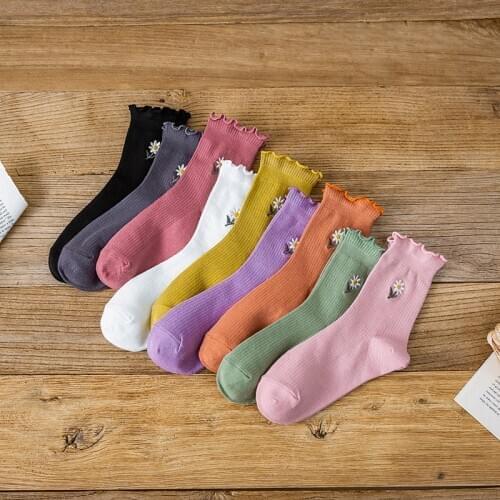 Women Socks Sunflower Frilly Cartoon Woman Kawaii Calcetines Cute Skarpetki Meias Kobieta Skarpety Femme Chaussettes Calcetas