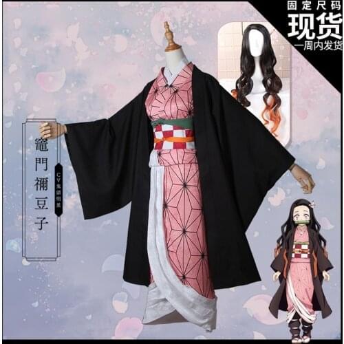 Japanese Hot Anime Demon Slayer Suit Kimetsu no Yaiba Kamado Nezuko Lovely Kimono Uniform Cosplay Costume Any Size Drop Shipping