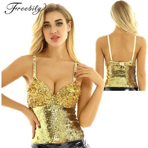 Women Dazzling Sequins Push-up Adjustable Straps Bra Underwire Bustier Sexy Tops Club Party Rave Festival Stage Pole Dance Wear