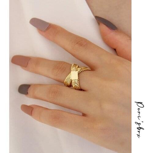 PerisBox Snake Bone Chain Weaved Gold Ring Double Layered Crossed Geometric Rings for Women Vintage Minimalist Ring Ins Fashion