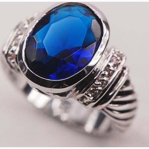 Blue Crystal Zircon White Crystal Zircon 925 Sterling Silver Woman Ring Size 6 7 8 9 10 F623 Fashion