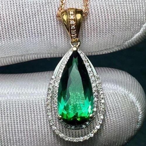 Fine Jewelry Real 18 K 100% Natural Green Tourmaline 2.95ct Brazil Origin Diamonds Gemstone Diamond Womens Pendants Necklaces