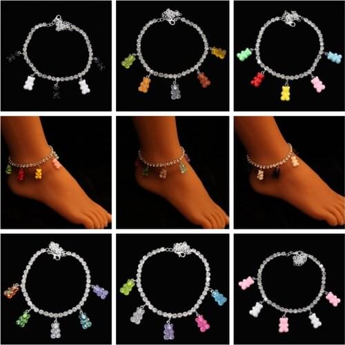 Teddy Bear Crystal Gummy Rhinestone Anklets Bracelet Wholesale for Women Men Indian Tennis Anklet Gifts Jewelry Foot Chain
