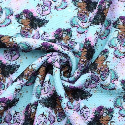 1/2Yard Mermaid Girls Print Bullet Fabric Liverpool 4 Way Stretch Spandex Princess Knit Fabric For Baby HeadWrap Bummies