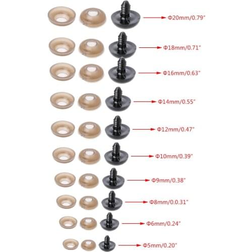 100Pcs/Bag DIY Doll Toy Eyes Black Plastic Safety Eyes Puppets Doll with Washers