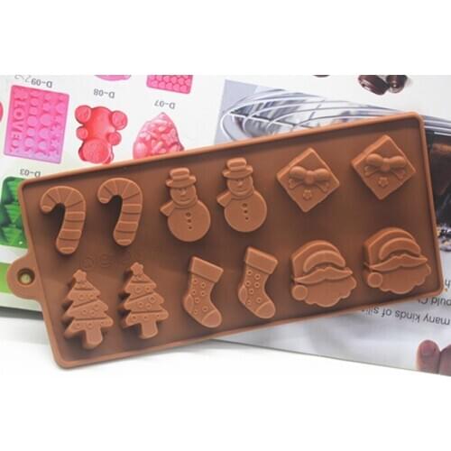 12 cavity Xmas decoration shape Silicone chocolate mold Fondant cake mold Jelly pudding mold DIY clay soap mold