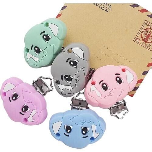 Chenkai 20PCS BPA Free DIY Silicone Elephant Teether Clip Baby Cute Pacifier Dummy Nursing Soother Sensory Toy Gift Accessories