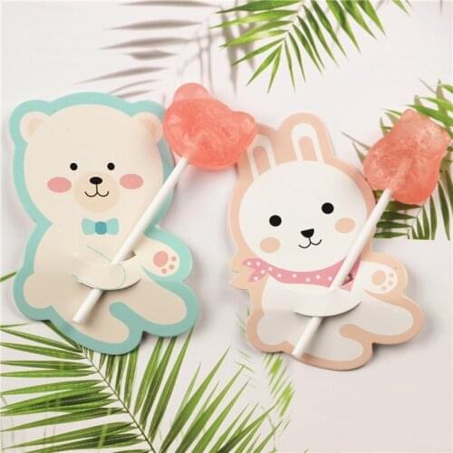 25/50pcs Bear Rabbit Lollipop Decoration Cards Cartoon Candy Box Holder Kids Favors Happy Birthday Xmas Gift Wedding Party Decor