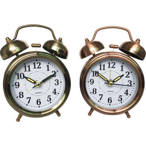 4 inch retro style antique bronze green bronze high-grade exquisite metal bell alarm clock luminous needle with night light