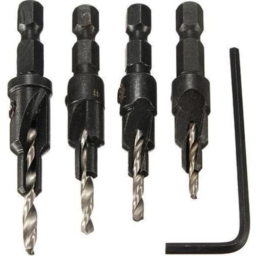 4x Countersink HSS Taper Quick Change #6 #8 #10 #12 Drill Tool Bits 1/4 Hex Shank