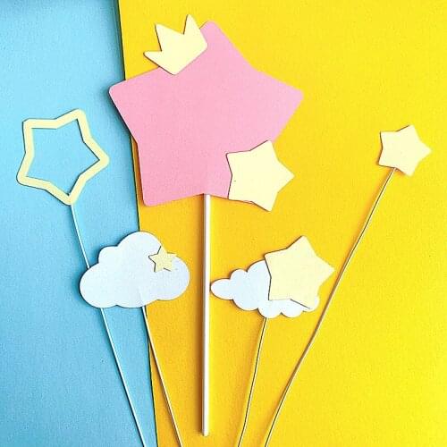 5PCs Happy Birthday Cake Toppers Crown Stars Cloud Cupcake Topper Flags For Wedding Kids Birthday Party Supplies Cake Decoration