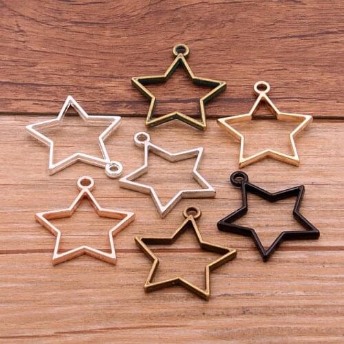 6pcs 32*35mm Three Color Alloy Jewelry Accessories Pentagon Charm Hollow Glue Blank Pendant Tray Bezel 12C45