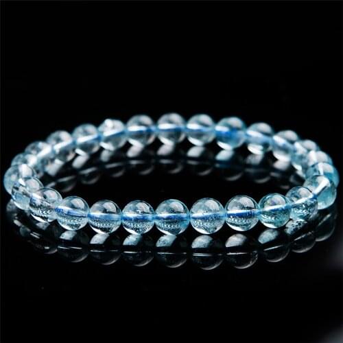 Natural Blue Topaz Beads Bracelet Jewelry For Women Lady Man Quartz Clear Crystal Round Gemstone Stretch Strands AAAAA 7mm 8mm