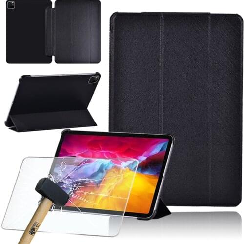 Case For Apple IPad Air 4 10.9" 2020 /IPad Pro 11" 2018 2020 PU Leather Smart Sleep Wake Tri-fold Flip Tablet Case+Tempered Film