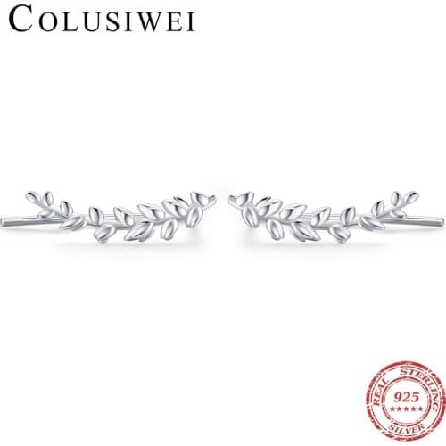 Colusiwei Silver Leaf Plant Stud Earrings 100% 925 Sterling Silver Simple Cute Earring for Women Fashion Fine Jewelry