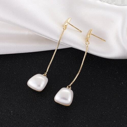 Gojomem New Fashion Frentch Irregular Pearl Drop Pendant Gold Color Earrings for Women Jewelry Simple Bridal Dangle Earring