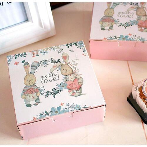 30PCS Cute Rabbit with Love Wedding Gift Box for Guest Food Carton Paper Boxes Mooncake Box Cookie Chocolate Cake Packaging Box