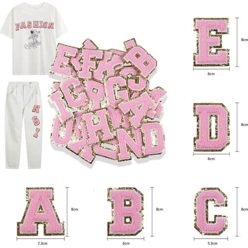 A-Z Felting Sticker Large Pink Towel English Letter Patches For Clothes Embroidery Appliques Brand Clothing DIY Accessory