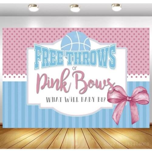 Boy Or Girl Balls Bow Background Pink And Blue Baby Shower Photography Backdrop Banner Invites Gender Reveal Party Banner