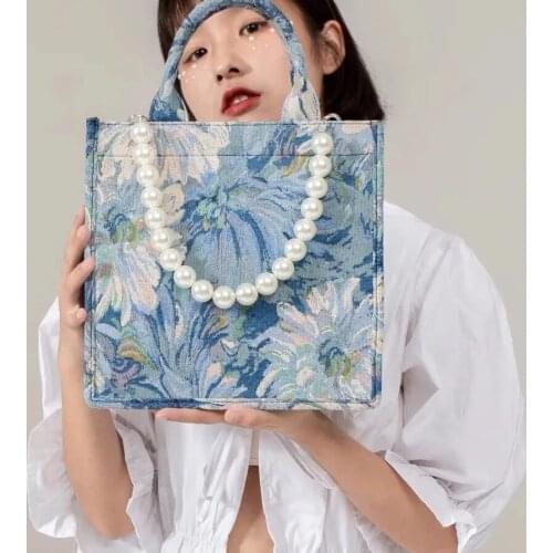 New Casual Embroidery Canvas Handbag Women Large Capacity Handle Bag Simple Shoulder Bags Shopping Lady Totes Designer Clutch