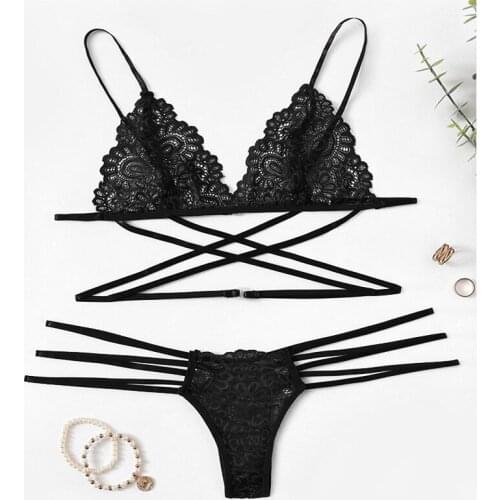 Sexy Lingerie Bra set Floral Lace Transparent Breathable Womens Underwear Briefs Set for Women Girls Brassiere+Panty Intimates