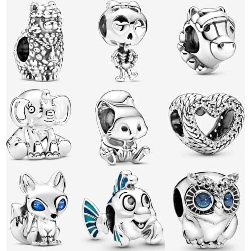 2020 NEW 100% 925 Sterling Silver Blue-Eyed Fox Heart Charm Fit pandora charm bracelet Horse Fluffy Llama Charm DIY jewelry