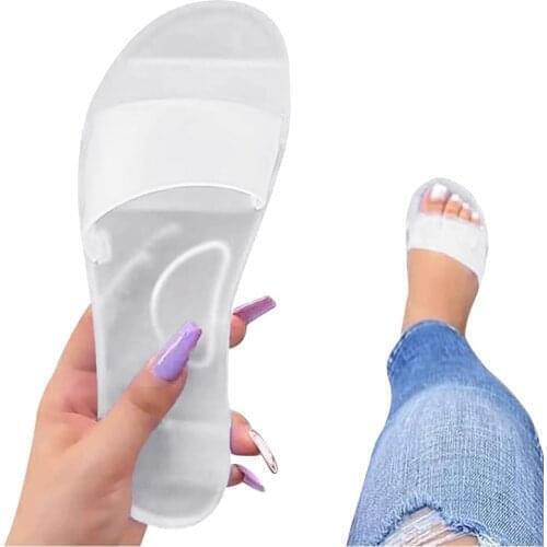 Women Jelly Slippers Summer Candy Colors Transparent Casual Slides Womens Fashion Slip On Flat Beach Indoor Outdoor Shoes 2021