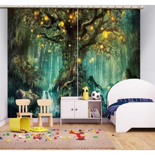 Girls blackout curtains 3d curtains Fantasy forest Living room bedroom window curtain Window decoration sound proof curtain