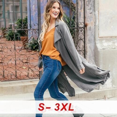 Vintage Turn Down Collar Casual Wind Coat Women Long Style Loose Oversized Streetwear Fashion Gray Outwear Jacket Girls Outfits