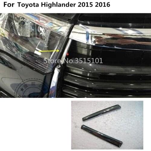 Top Quality car protect detector ABS chrome trim Front up head Grid Grill Grille panel 2pcs For toyota Highlander 2015 2016 2017