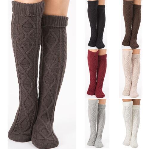 Women Winter Warm Leg Sleeves Over the Knee Knitted Soft Rhombus Floor Socks SCKMX0009